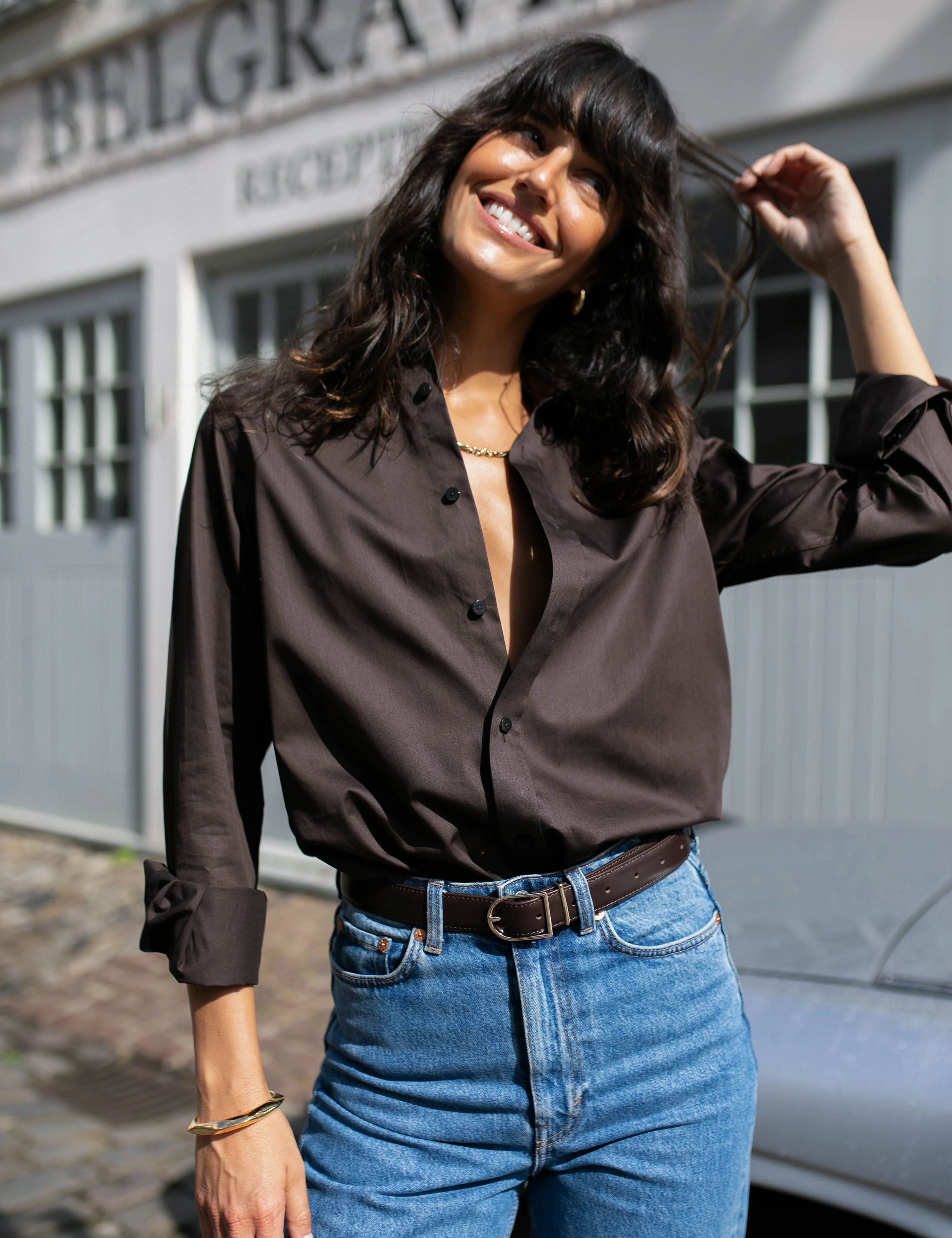 The Boyfriend: Fine Poplin, Chocolate - With Nothing Underneath