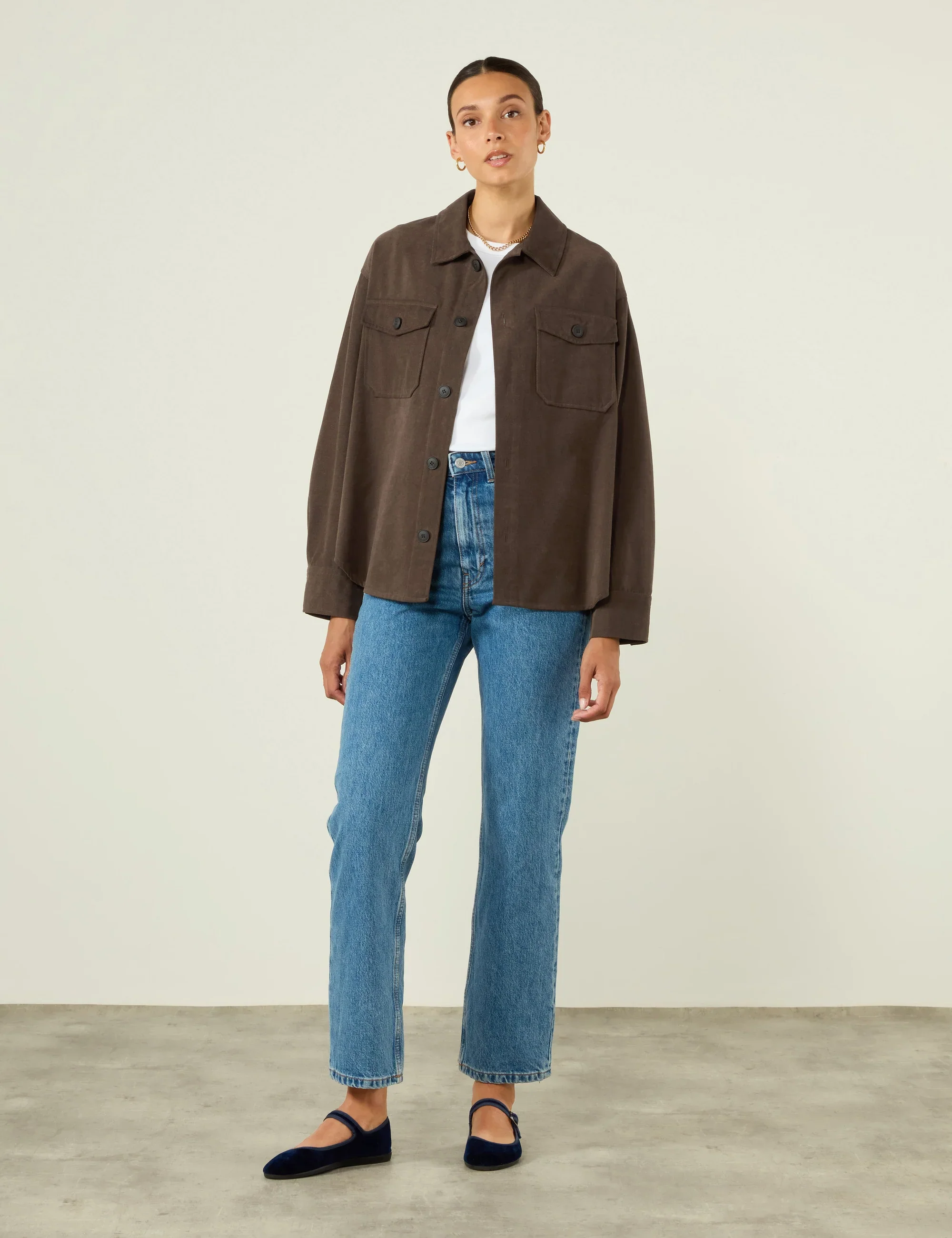 Stow Overshirt: Brushed Twill, Mocha - With Nothing Underneath