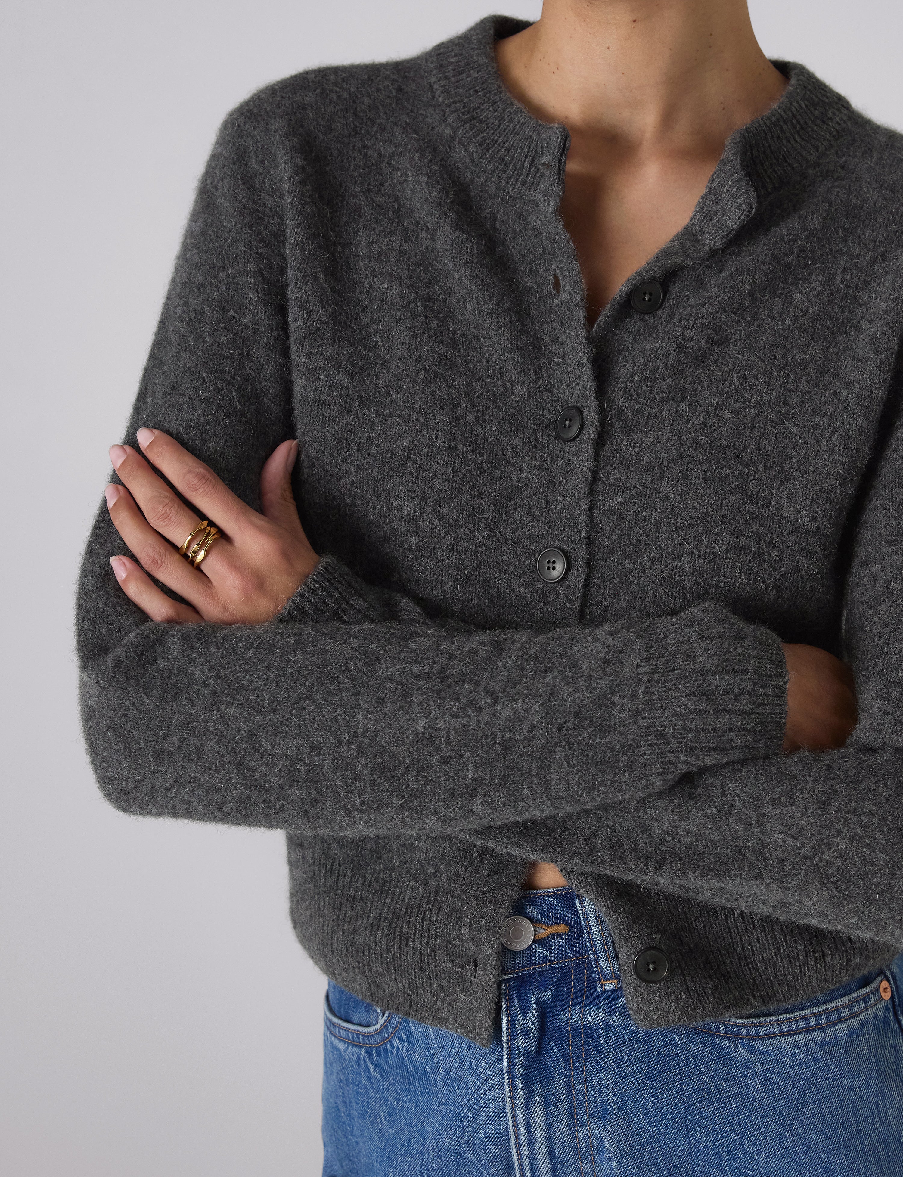 Jura Cardigan: Yak Wool, Dark Grey Melange - With Nothing Underneath