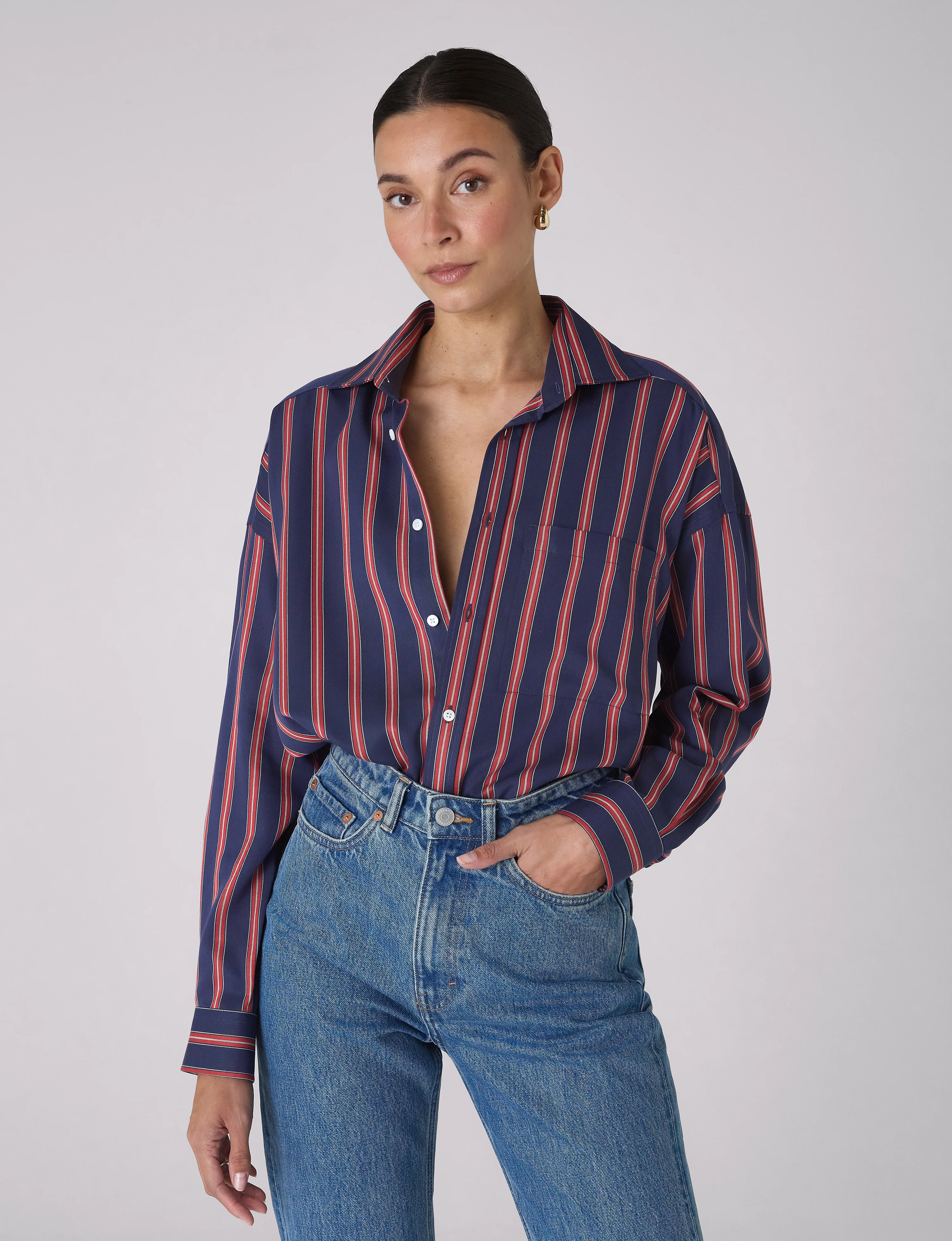 The Weekend: TENCEL™ Lyocell, Navy Blue and Red Stripe - With Nothing Underneath