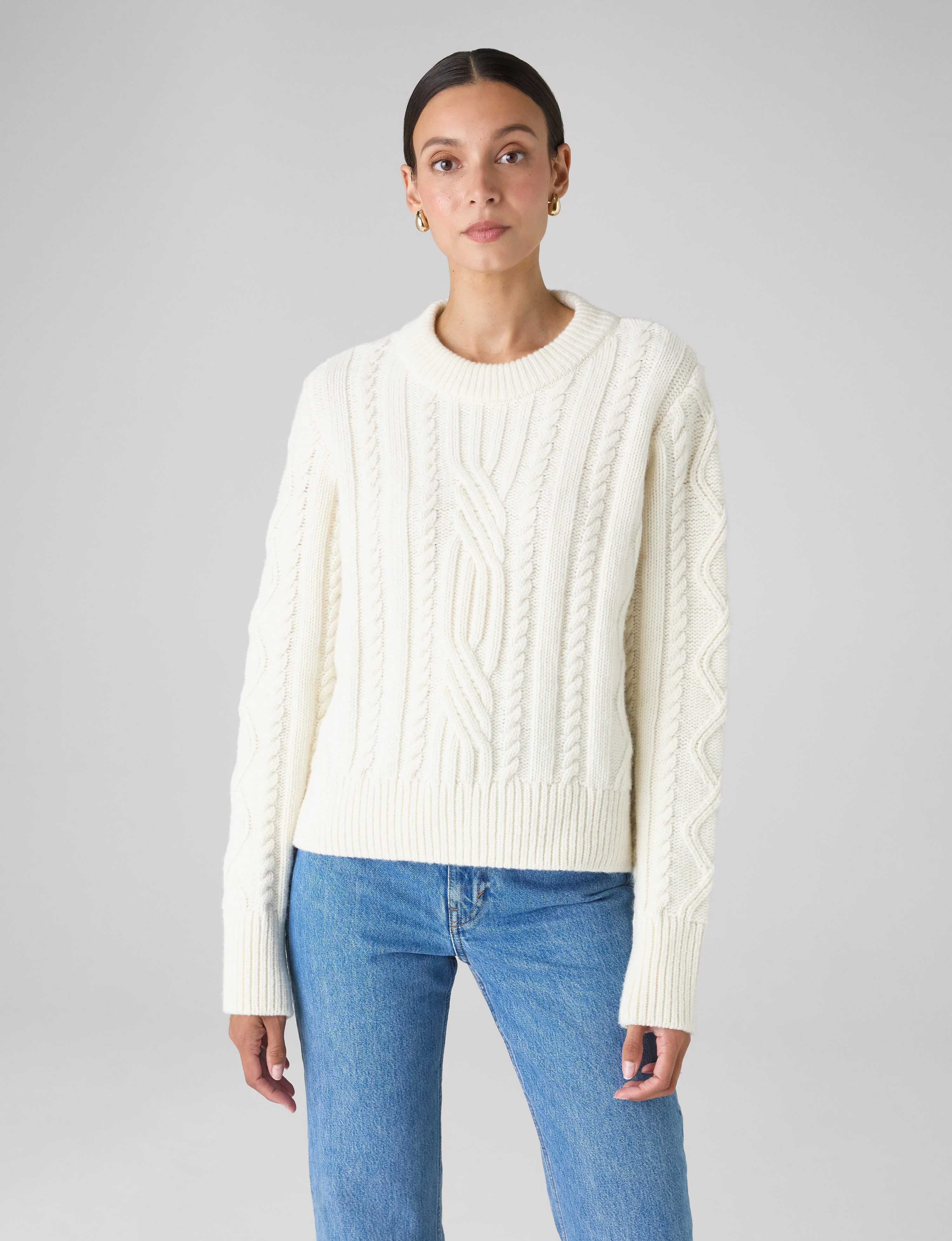 Devon Cable Jumper: Wool, Cream - With Nothing Underneath