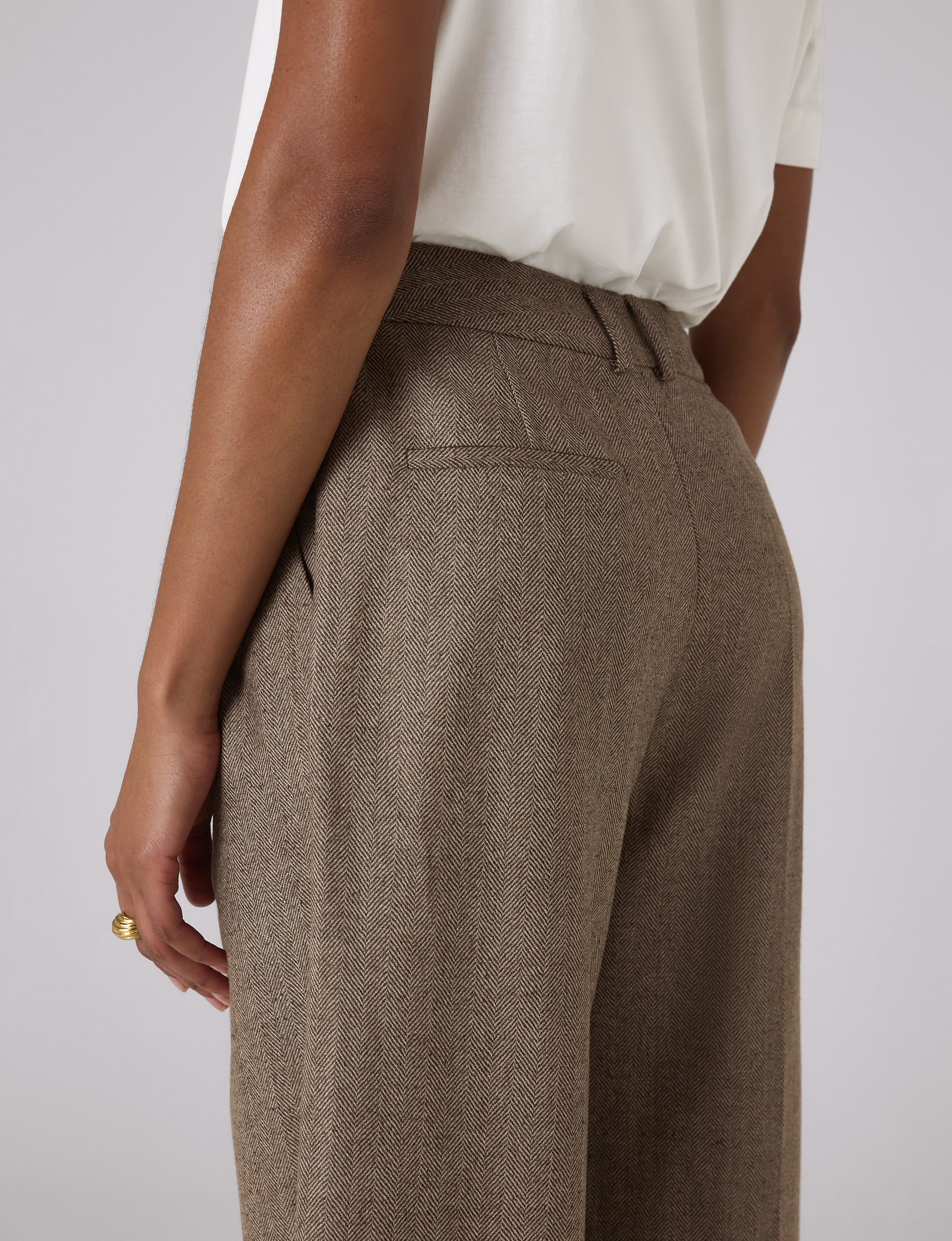 Rampling Trouser: Wool, Coffee Herringbone - With Nothing Underneath