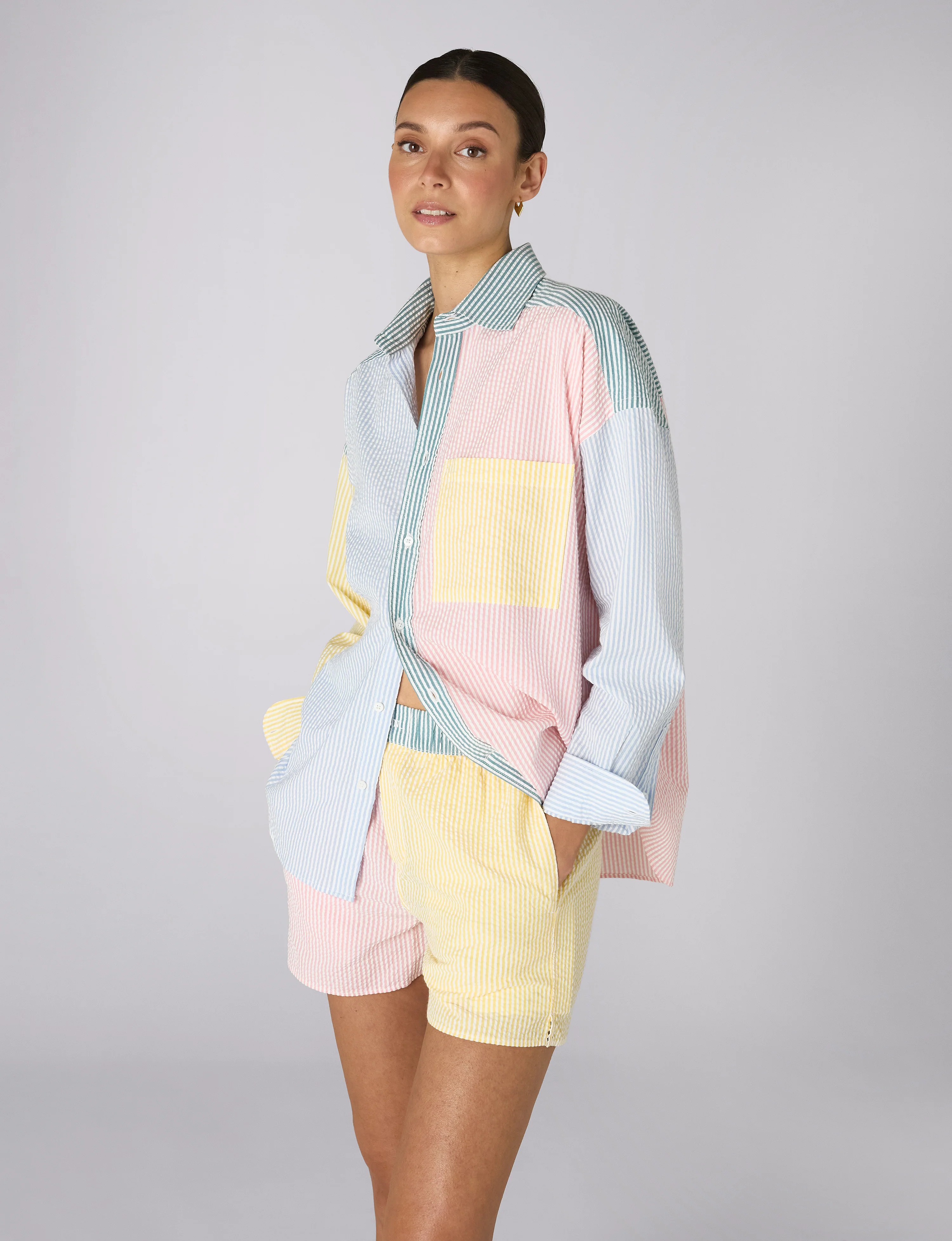 The Boxer: Seersucker, Multi Patchwork - With Nothing Underneath