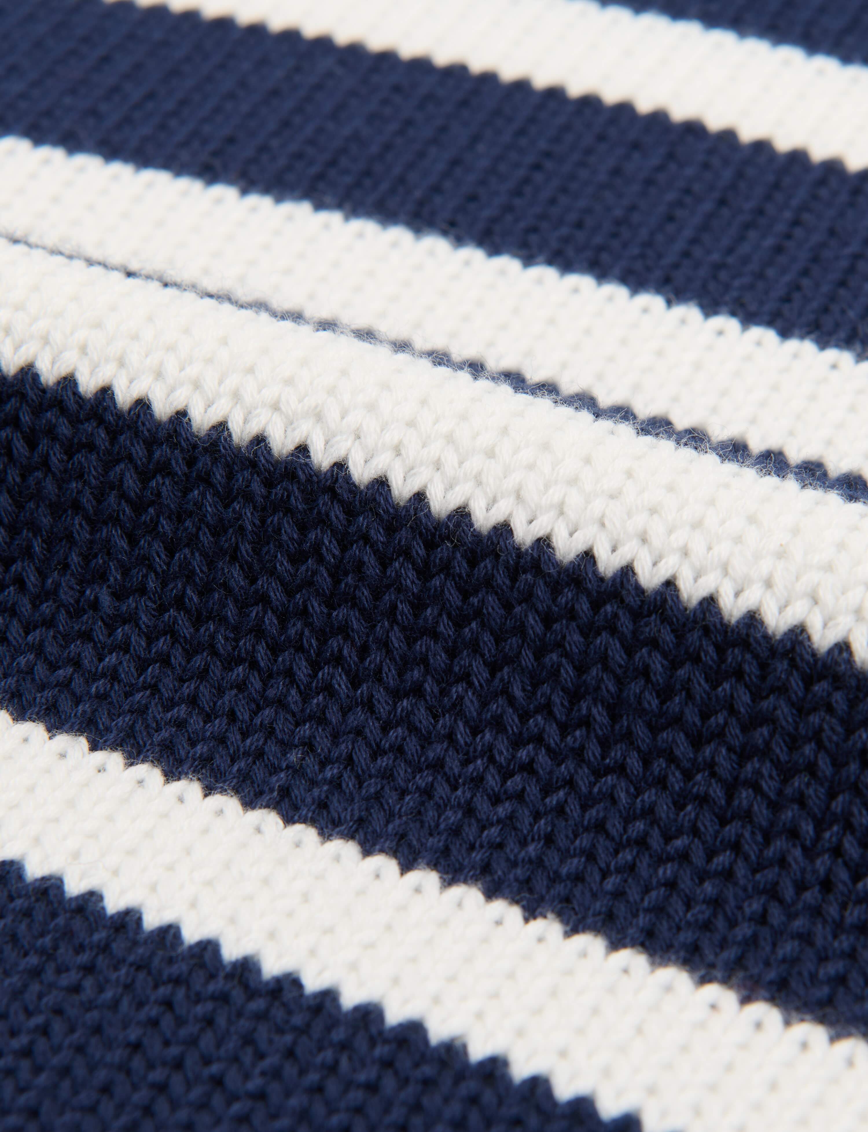 Devon Jumper: Cotton, Navy Blue and Off-White Stripe - With Nothing Underneath