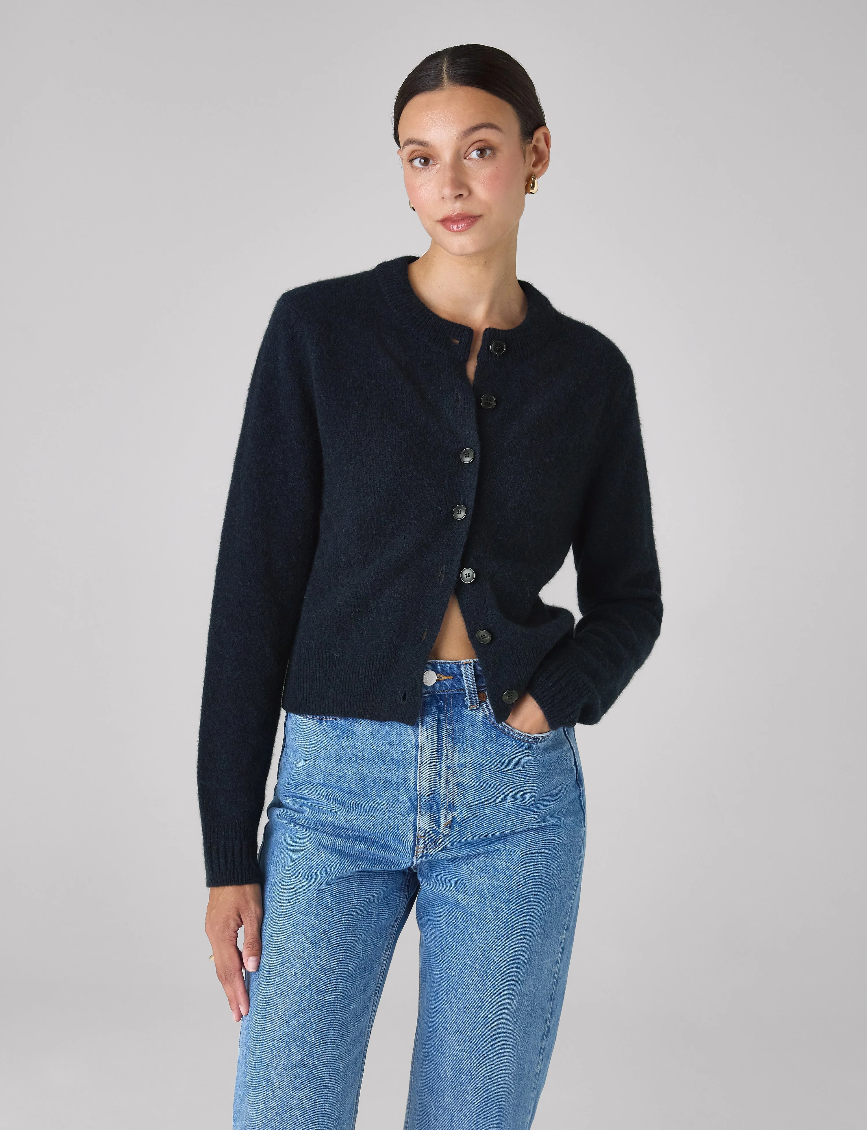 Jura Cardigan: Yak Wool, Navy Blue - With Nothing Underneath