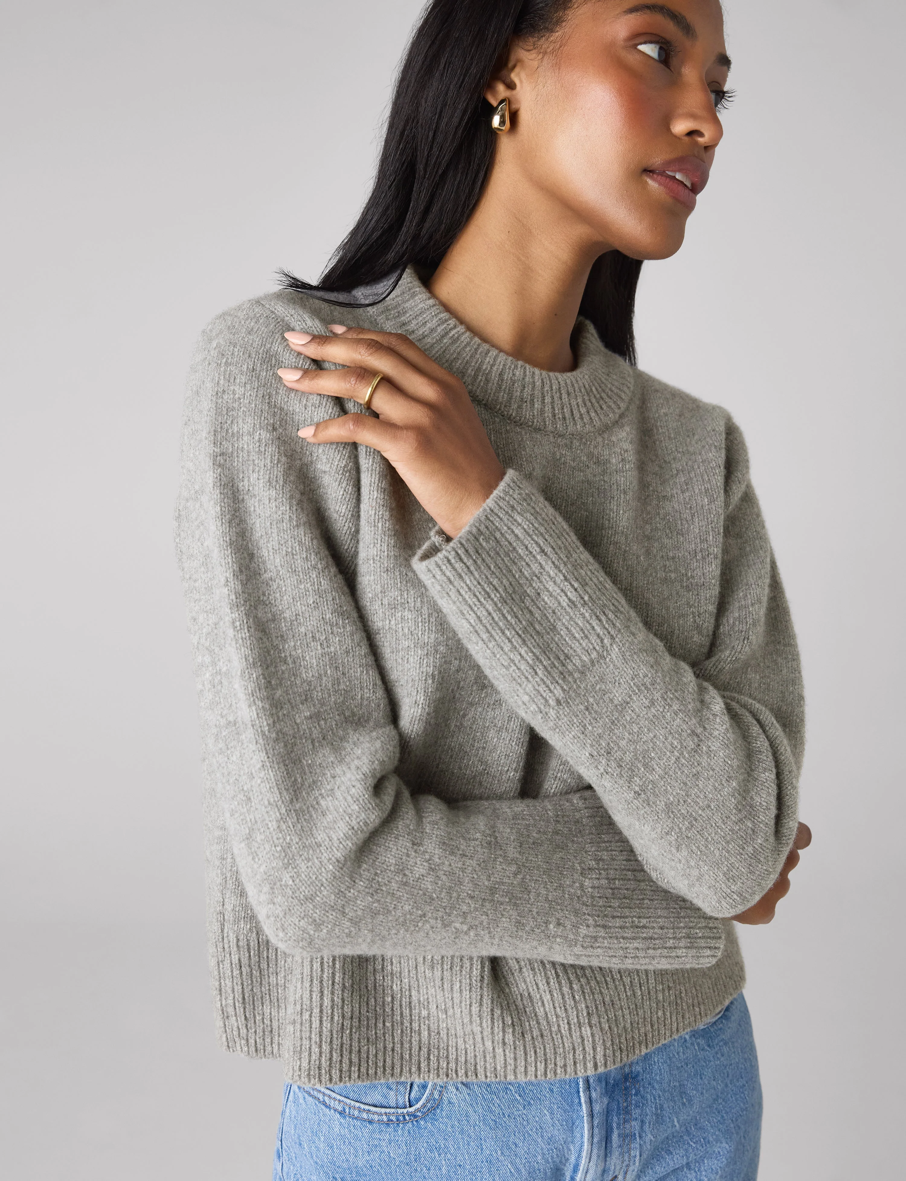 Devon Jumper: Wool, Mid Grey Melange - With Nothing Underneath