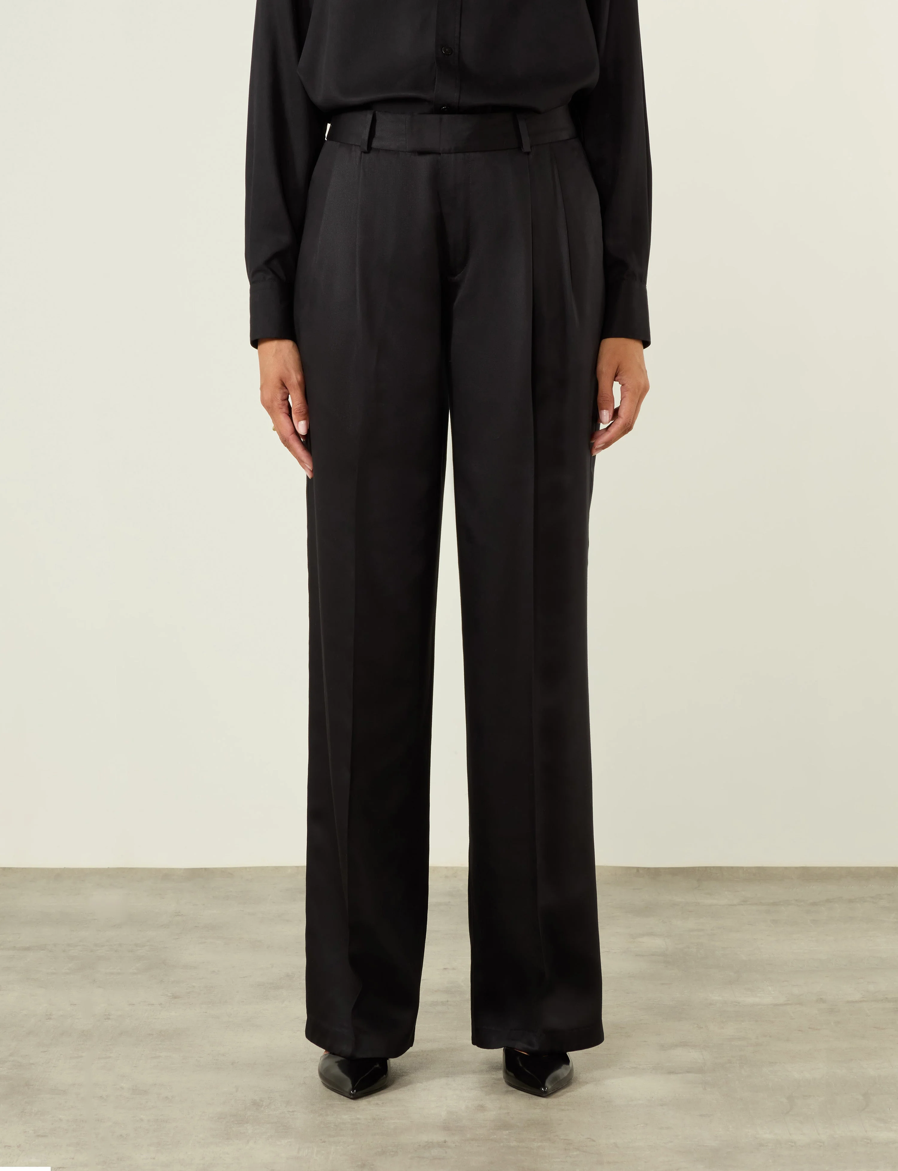 Rampling Trouser: TENCEL™ Lyocell Satin, Black - With Nothing Underneath