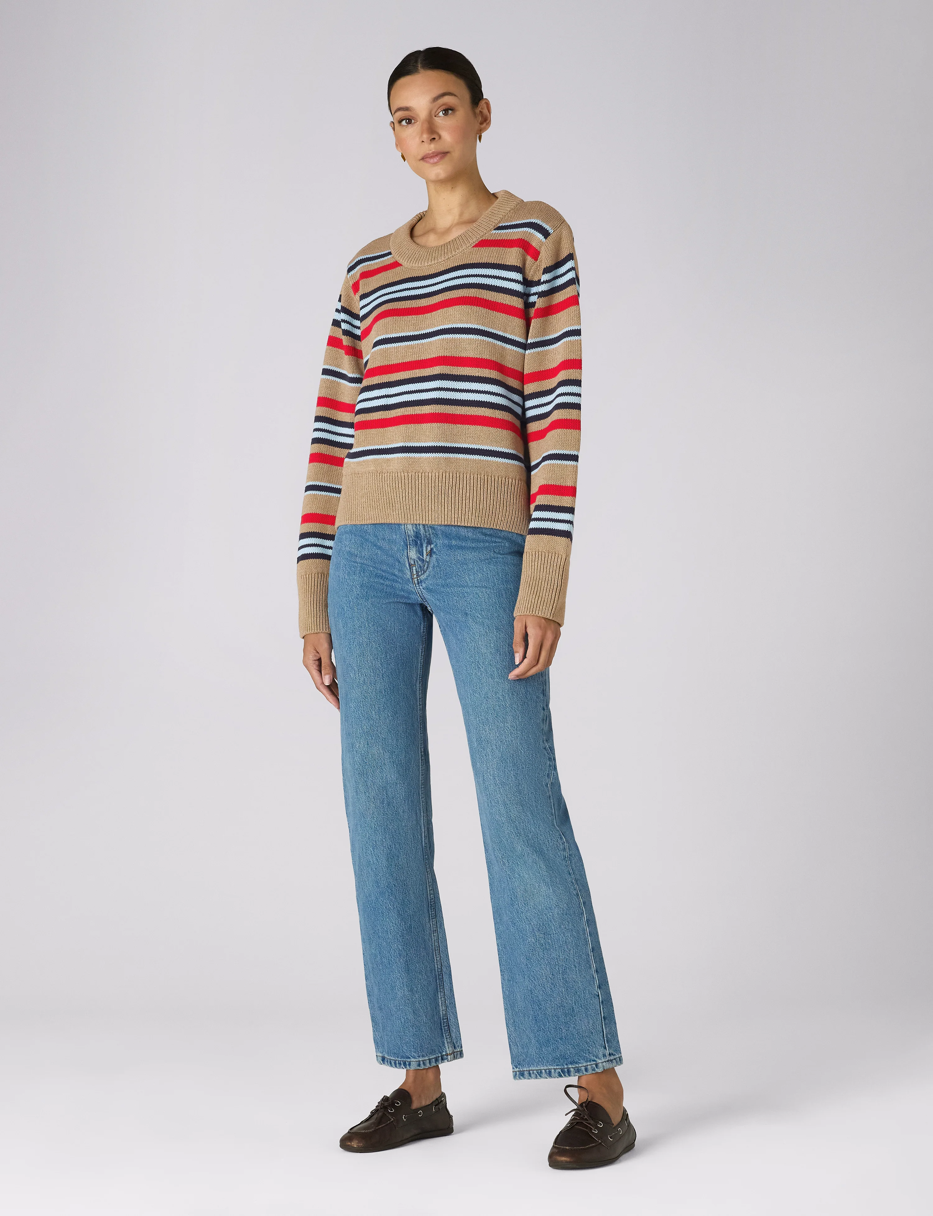Devon Jumper: Cotton, Sand and Poppy Multi Stripe - With Nothing Underneath