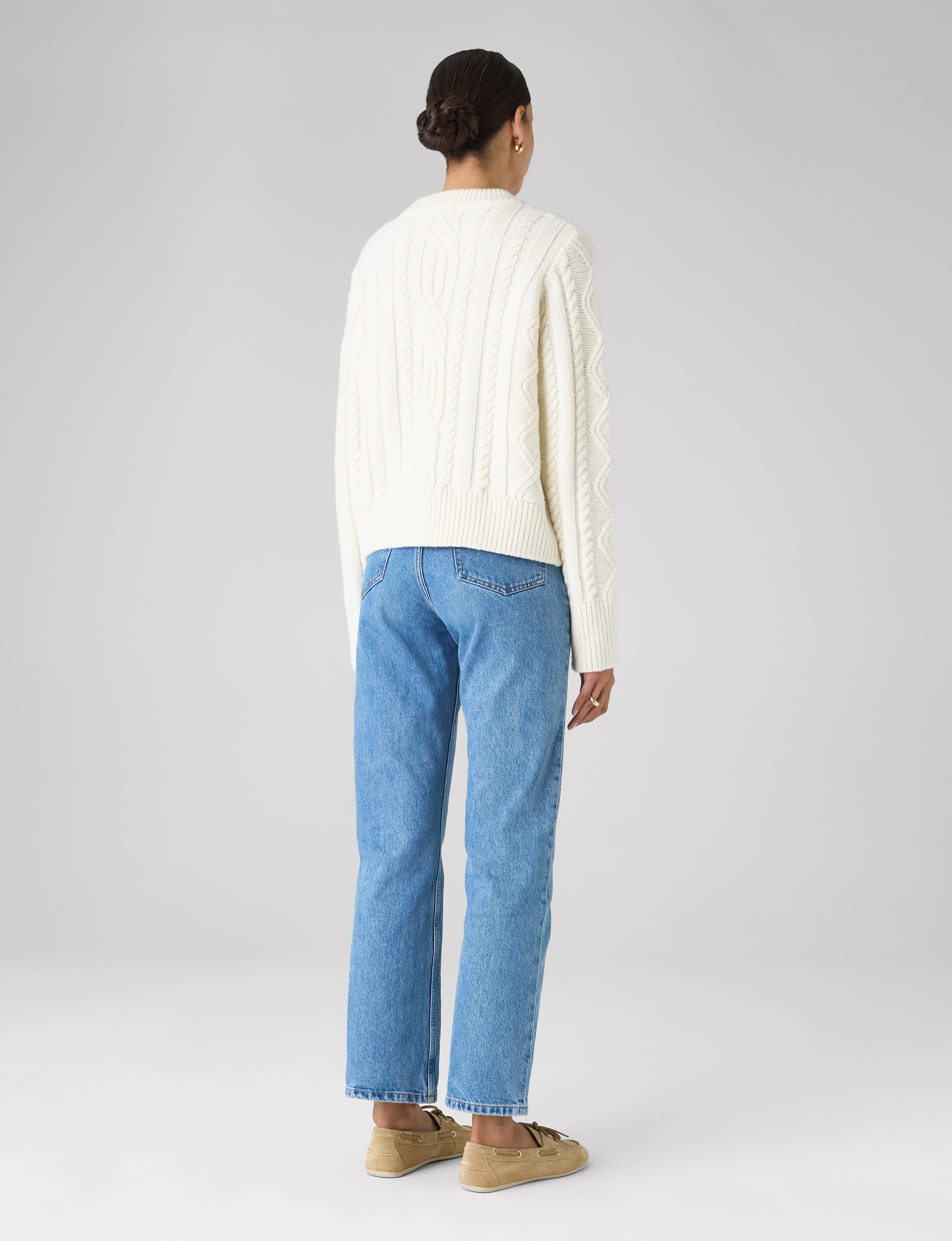 Devon Cable Jumper: Wool, Cream - With Nothing Underneath
