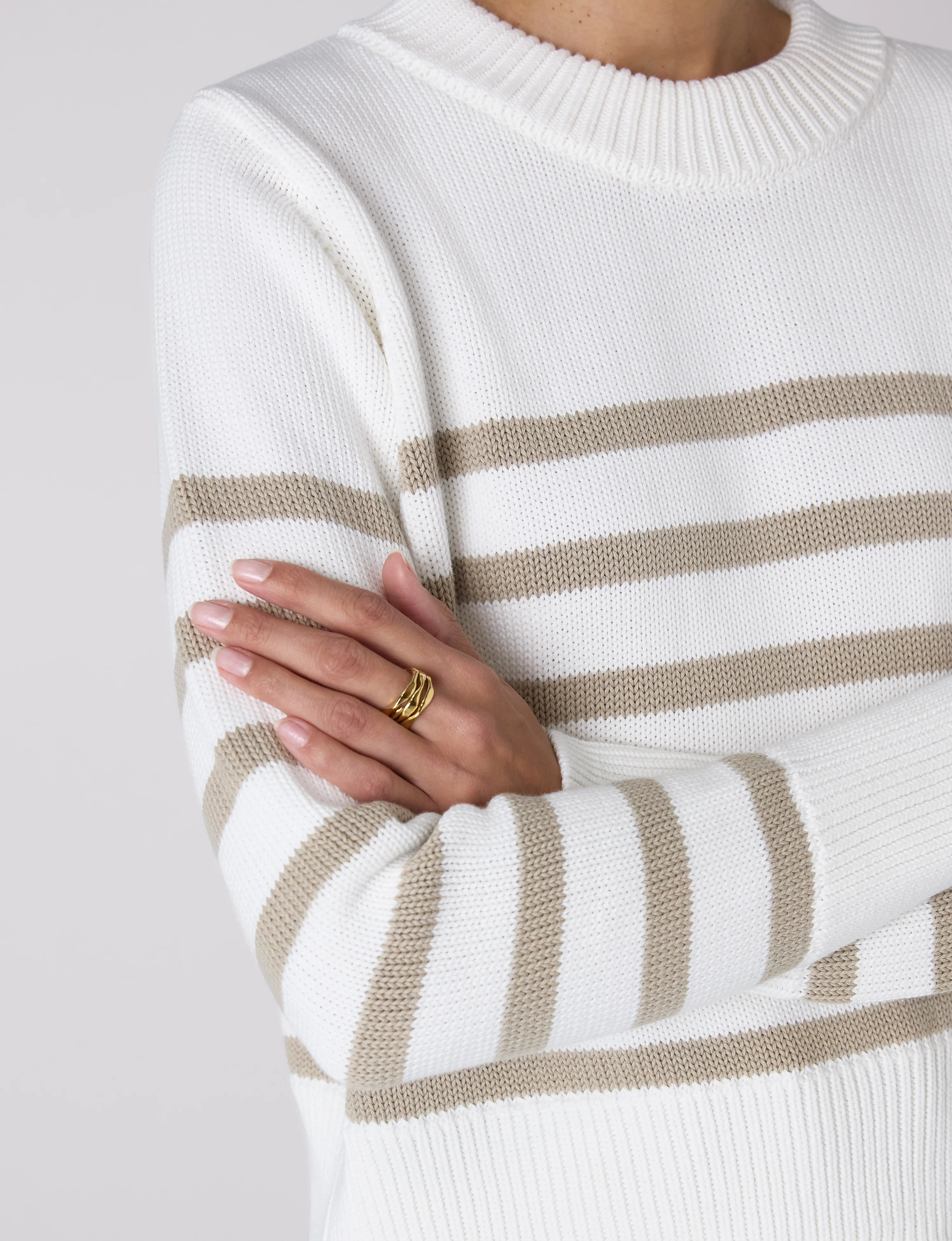 Devon Jumper: Cotton, Latte Stripe - With Nothing Underneath
