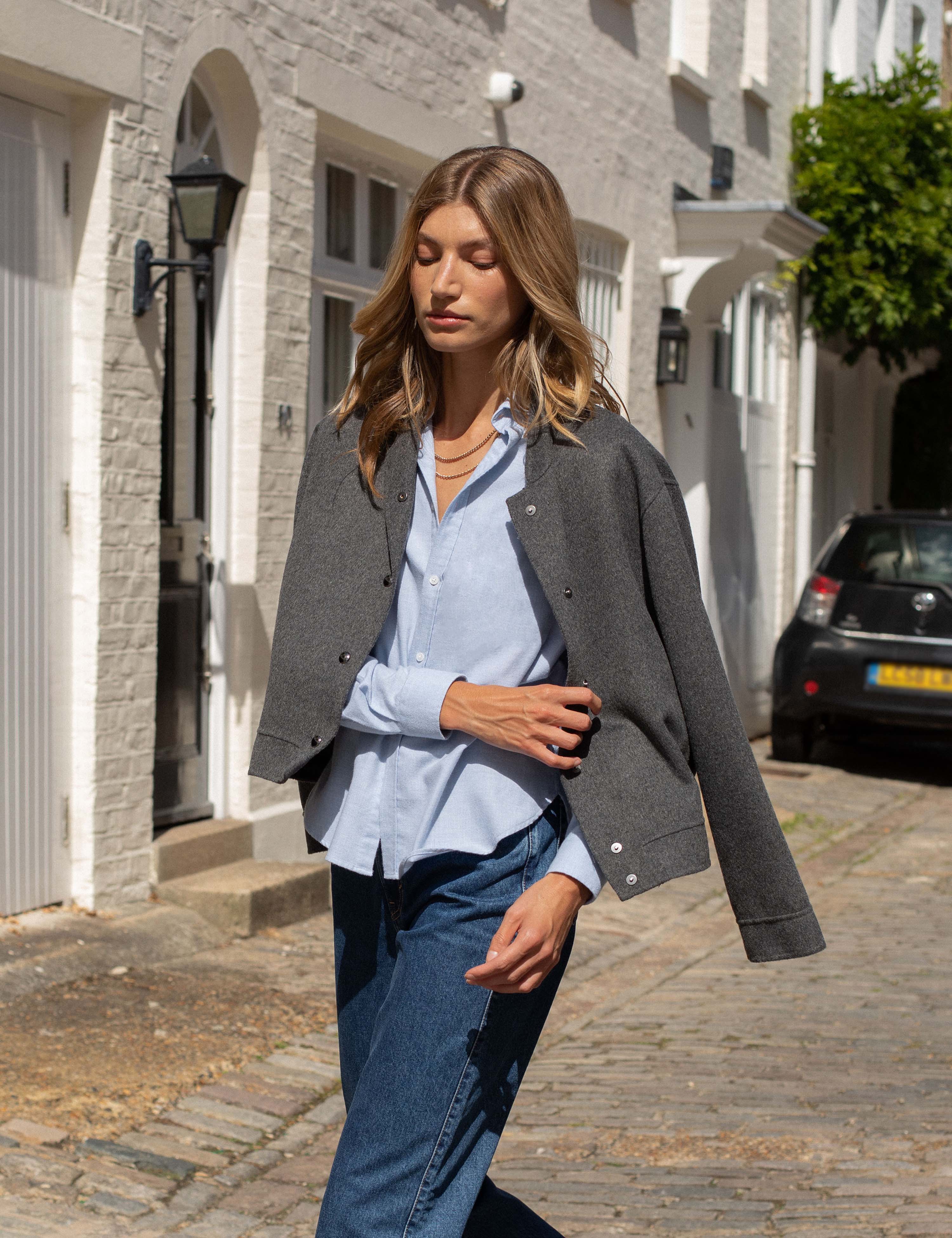 The Classic: Fine Brushed, Dusty Blue - With Nothing Underneath