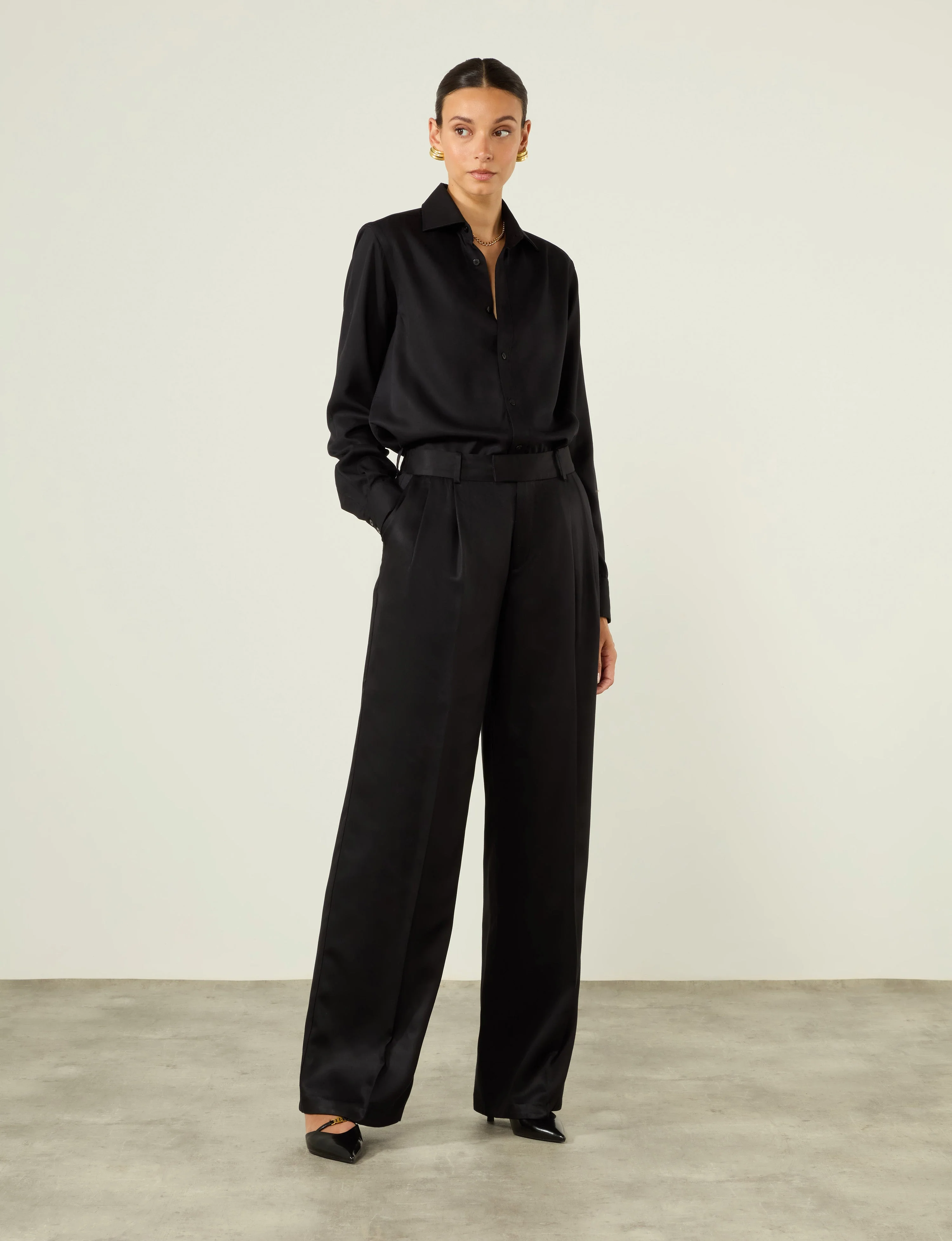 Rampling Trouser: TENCEL™ Lyocell Satin, Black - With Nothing Underneath