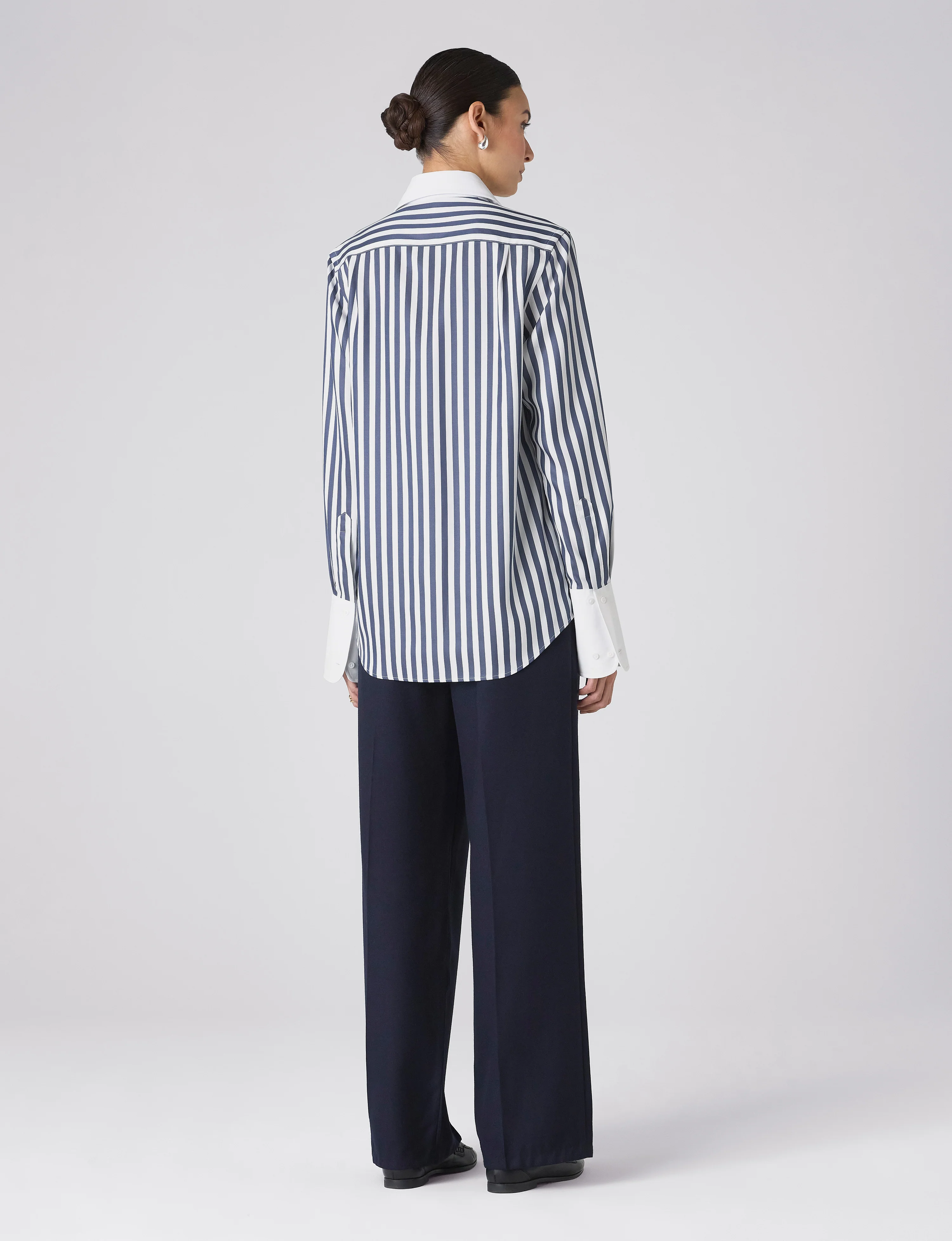 The Boyfriend Contrast Exaggerated Cuff: TENCEL™ Lyocell, Navy Blue Stripe - With Nothing Underneath
