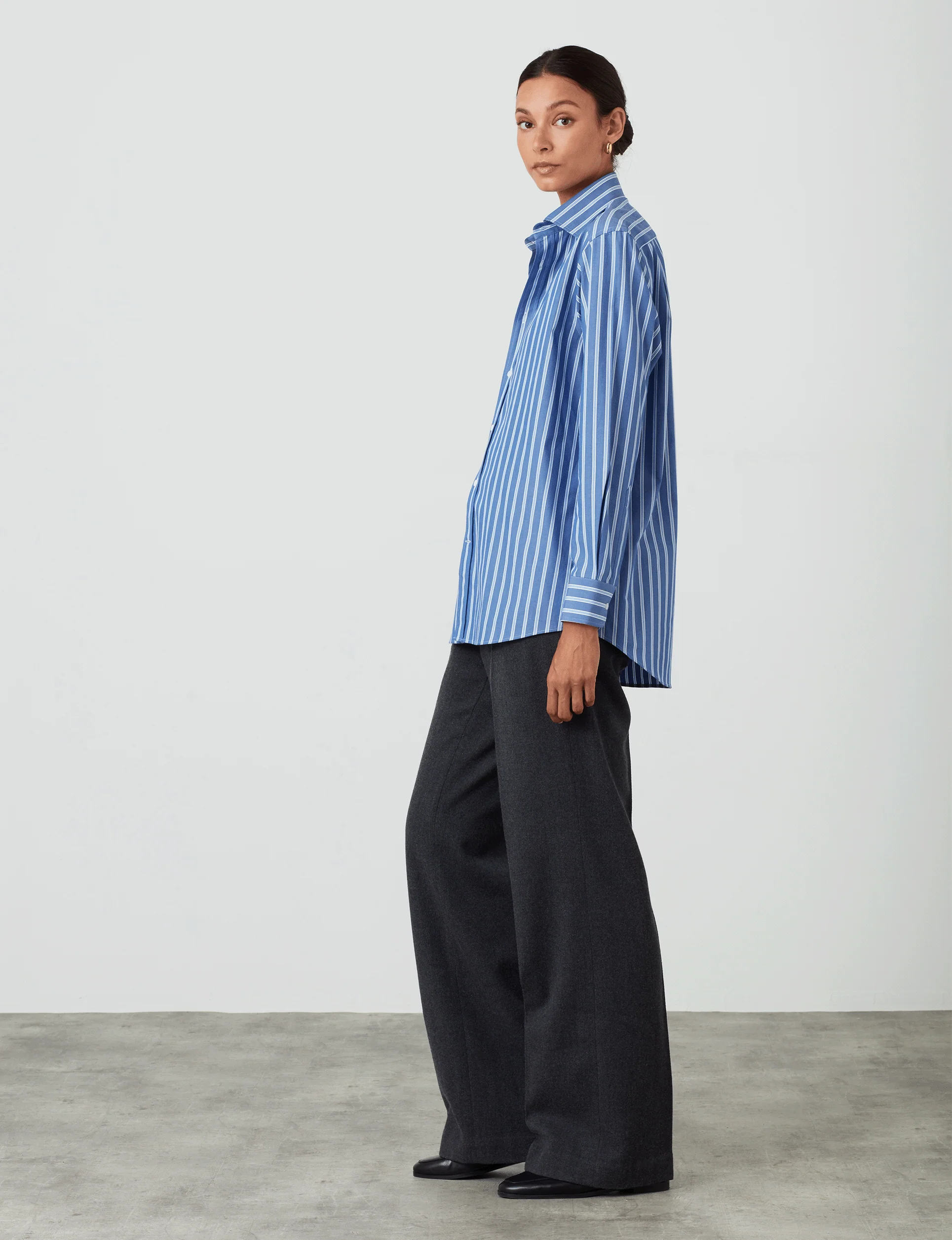 The Boyfriend: Fine Poplin, Blue Multi Stripe - With Nothing Underneath