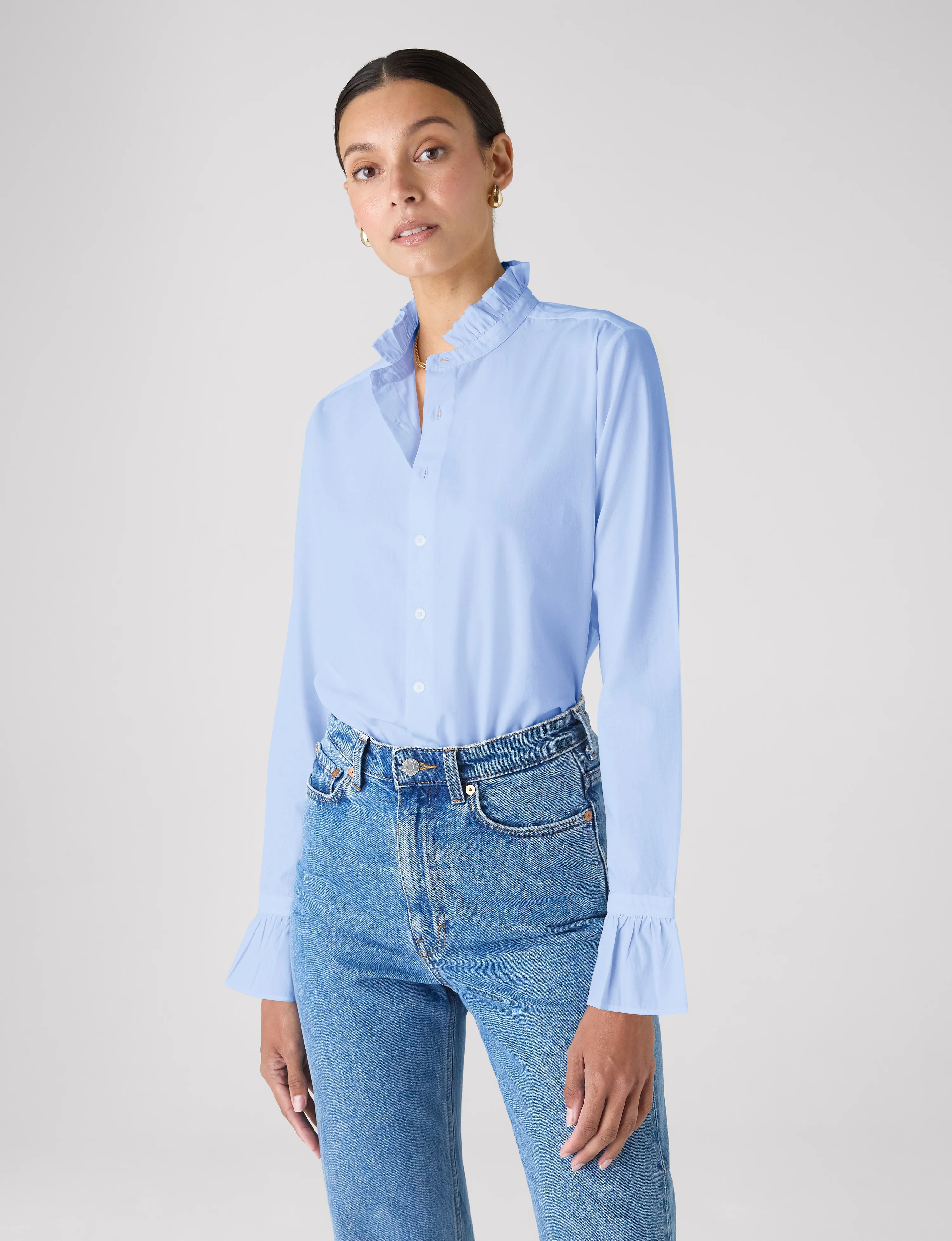 Kew Blouse: Fine Poplin, Sky Blue - With Nothing Underneath