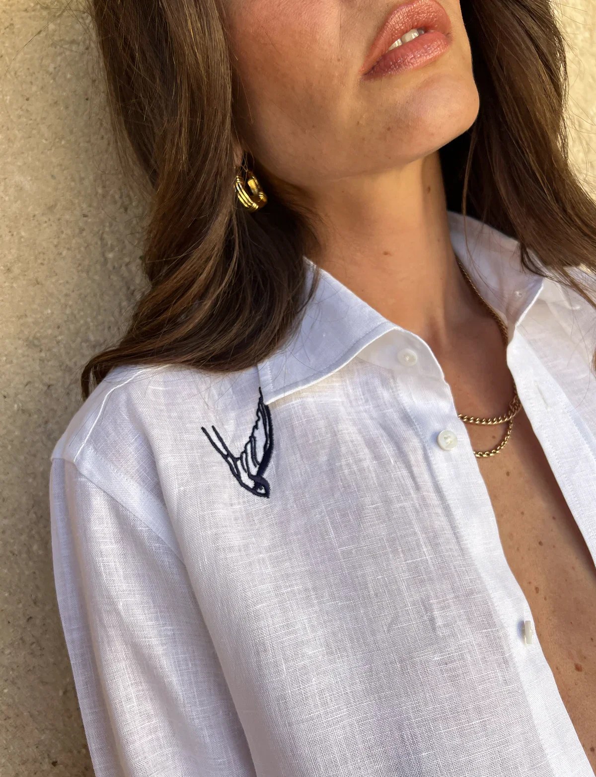 The Boyfriend: Linen, Marine Embroidery - With Nothing Underneath